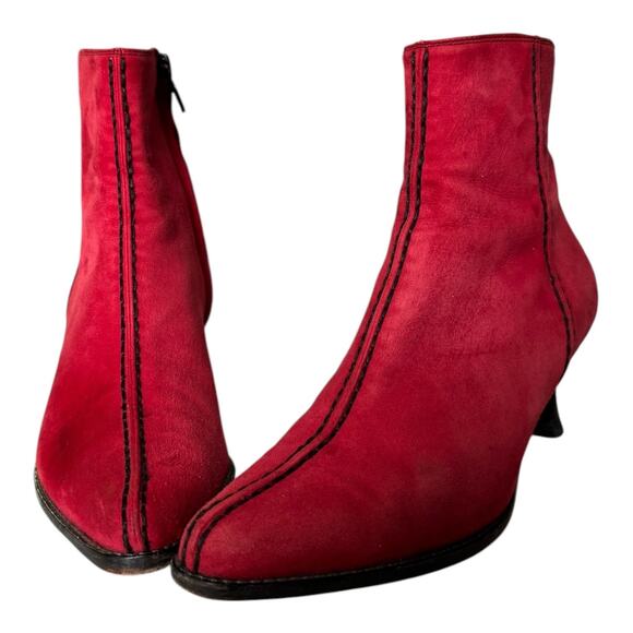 Vintage Bally Red Suede Stitch Detail Ankle Boots 5M Made in Italy Kitten Heel - Picture 11 of 13